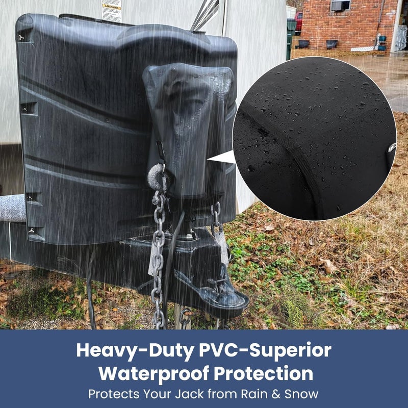 Safoner RV Electric Tongue Jack Cover – Heavy-Duty Waterproof Design with Chain Hooks, Protective Black Cover for Outdoor Camper Accessories - Image 3